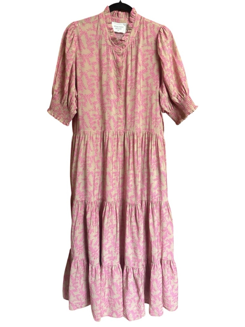 Tuckernuck Hyacinth House Tan & Pink Vines Bennett Maxi Dress Cottagecore XL